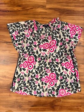 Me+Em Floral-print frill-sleeve woven blouse